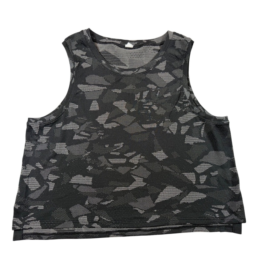 Lululemon Train‎ to Be Tank Top Size 8 Black Grey Camo Abstract Mosaic Seamless
